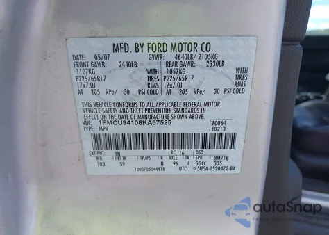 2008 Ford Escape Limited из США, поврежденный, VIN 1FMCU94108KA67525